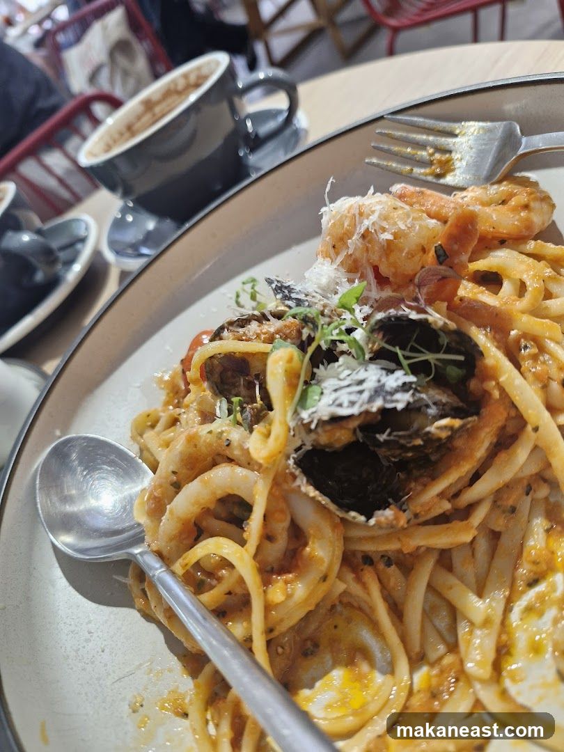 Seafood Pasta and Coffee