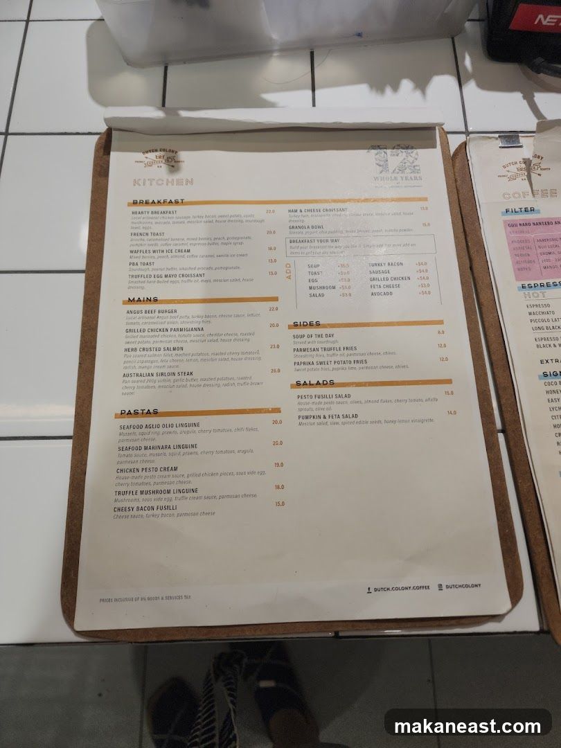 Dutch Colony Kitchen Menu