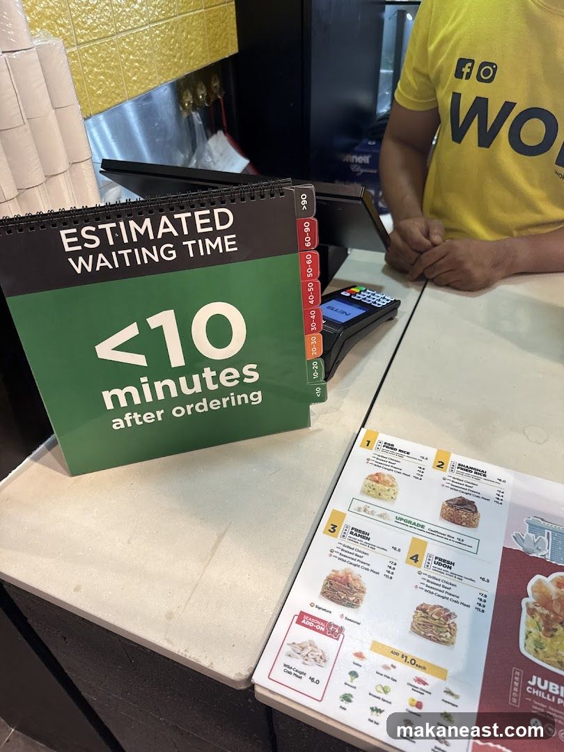 Counter with waiting time sign and menu