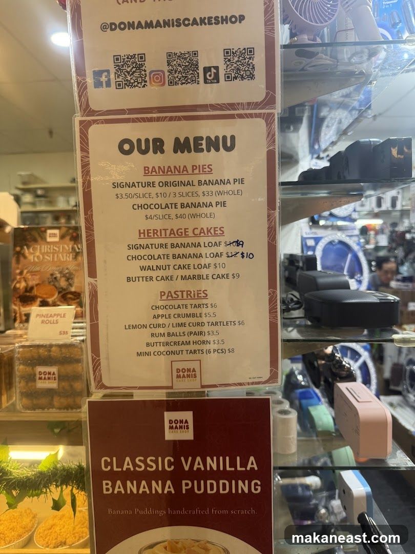 Dona Manis Cakeshop Menu