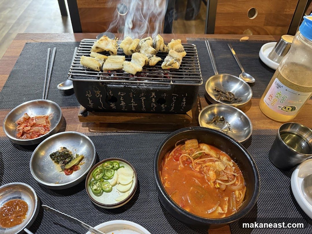 Grilled Fish and Korean Side Dishes