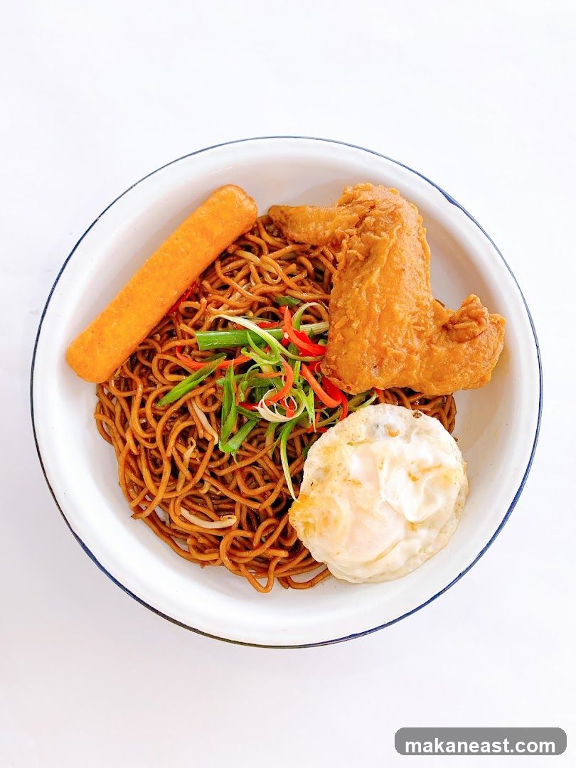 Noodles with Fried Chicken Wing, Sausage, and Egg