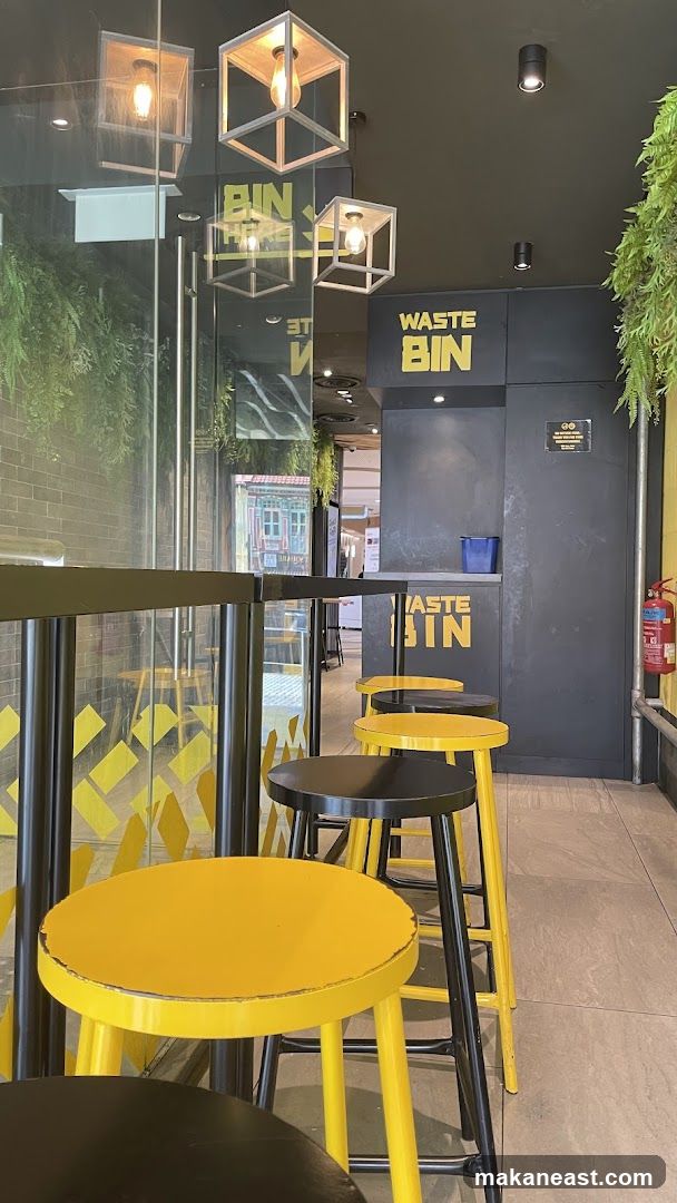 Modern Seating Area with Yellow and Black Stools