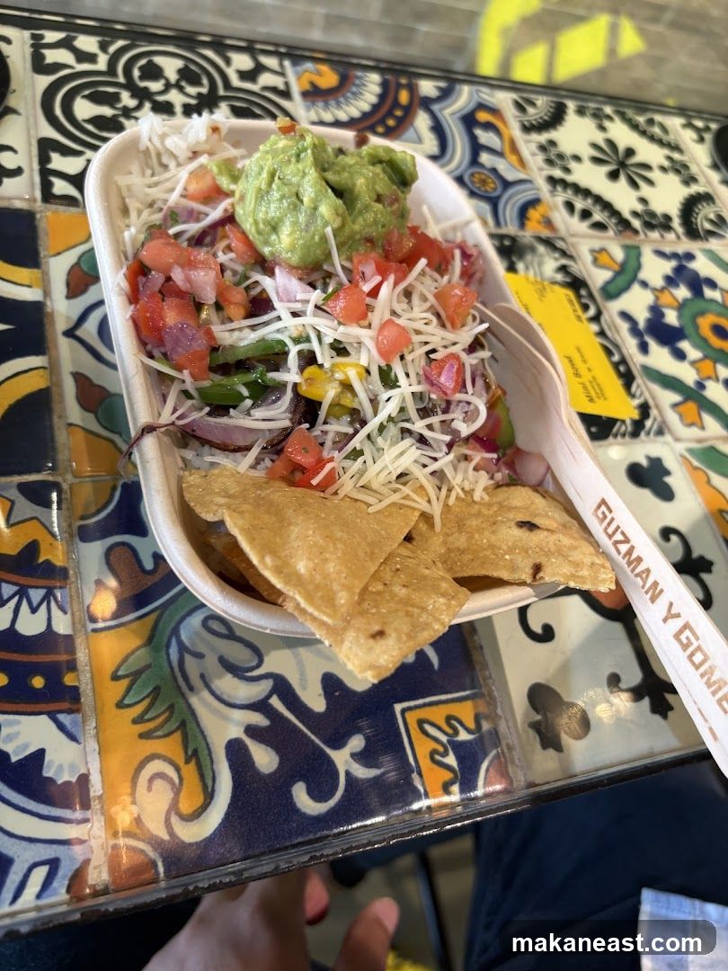 Burrito Bowl with Guacamole and Chips