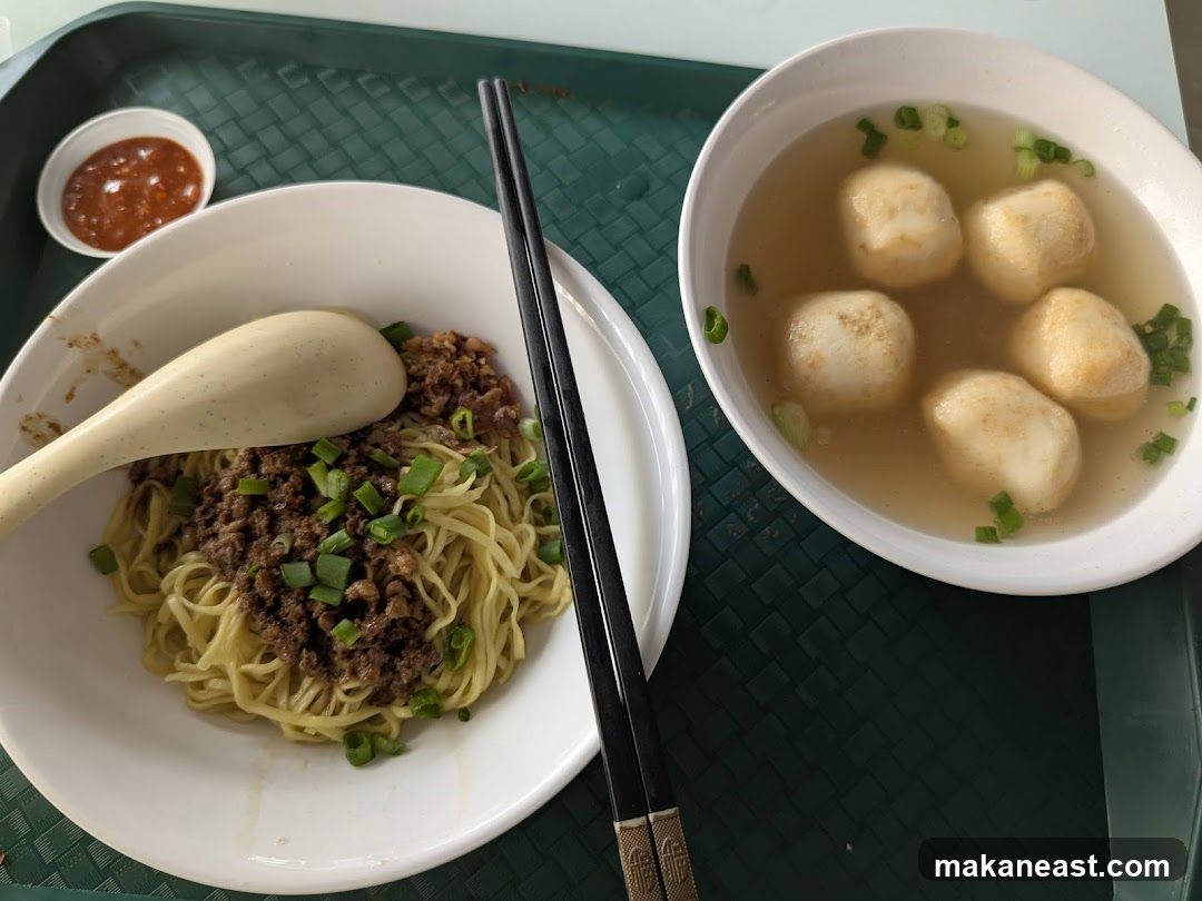 Noodles with Minced Meat and Fish Balls