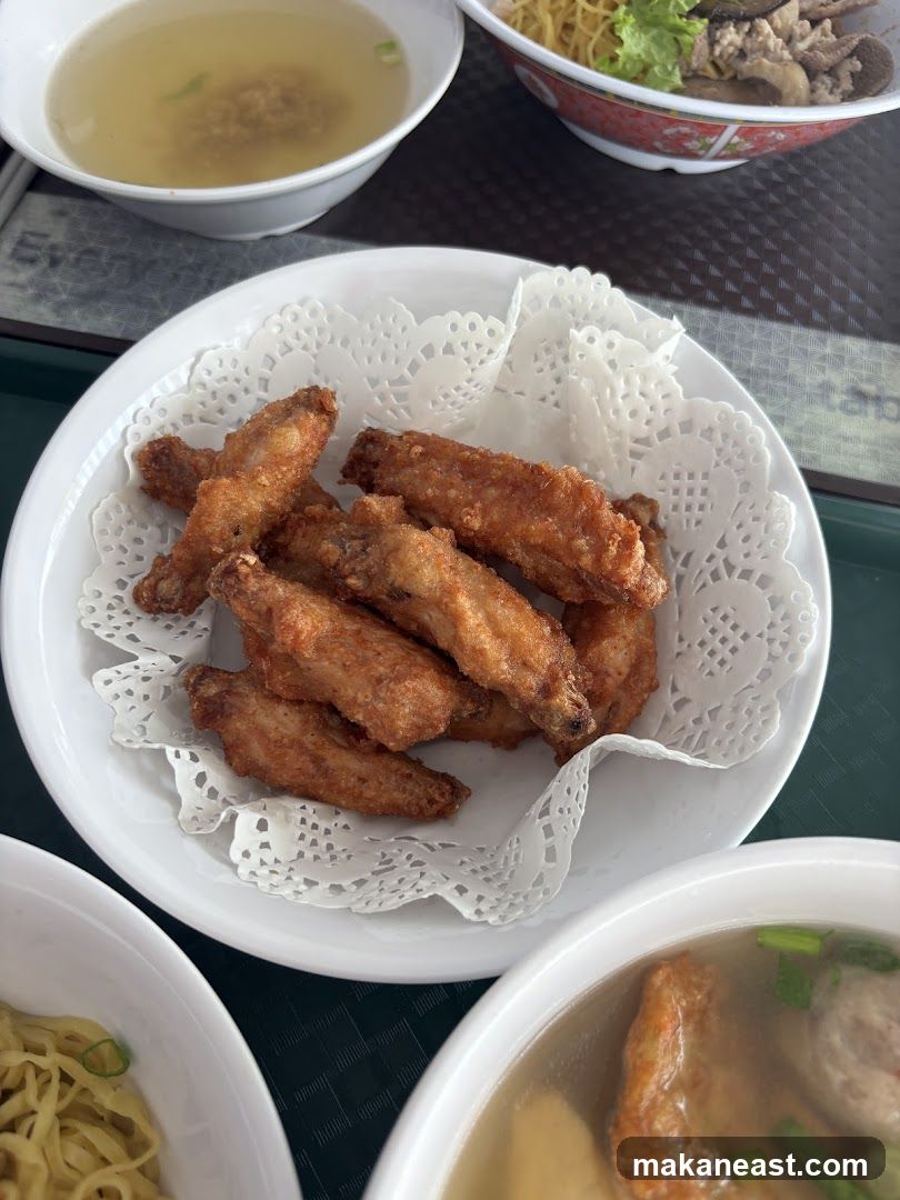 Fried Chicken Wings with Soup and Noodles