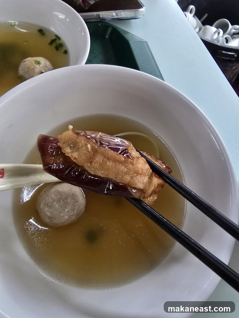 Noodle Soup with Meatball and Eggplant