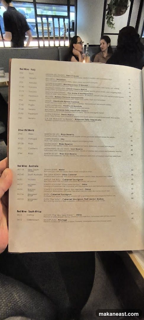 Red Wine Menu