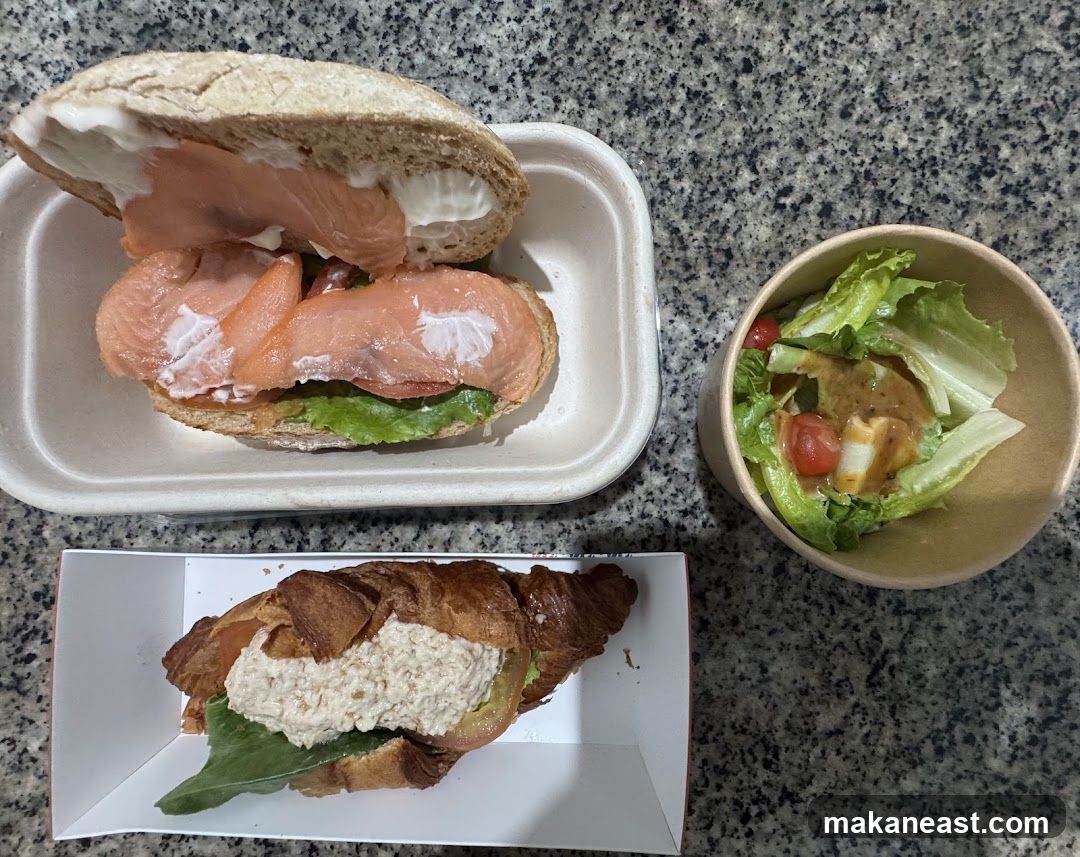 Salmon Sandwich, Tuna Croissant, and Salad