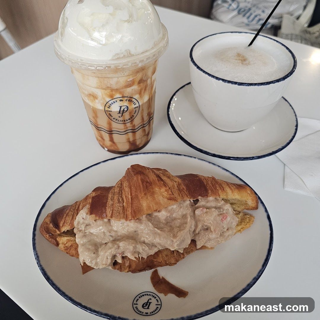 Croissant sandwich and coffee drinks