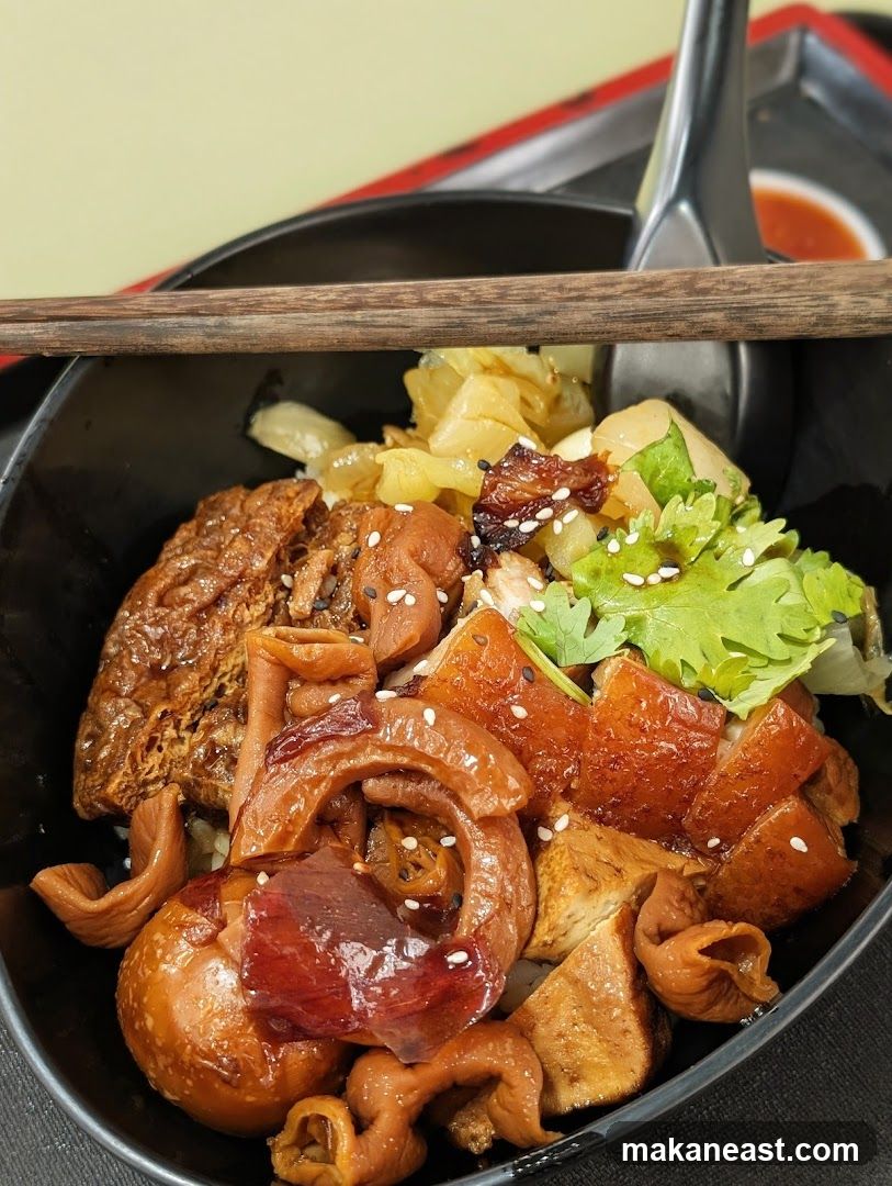 Braised Pork and Intestines Rice Bowl