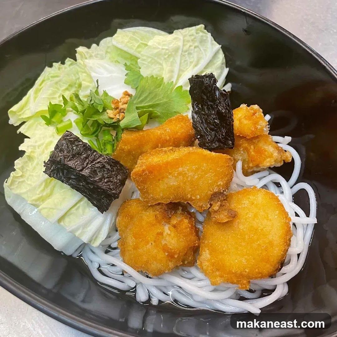 Noodle Soup with Fried Fish and Vegetables