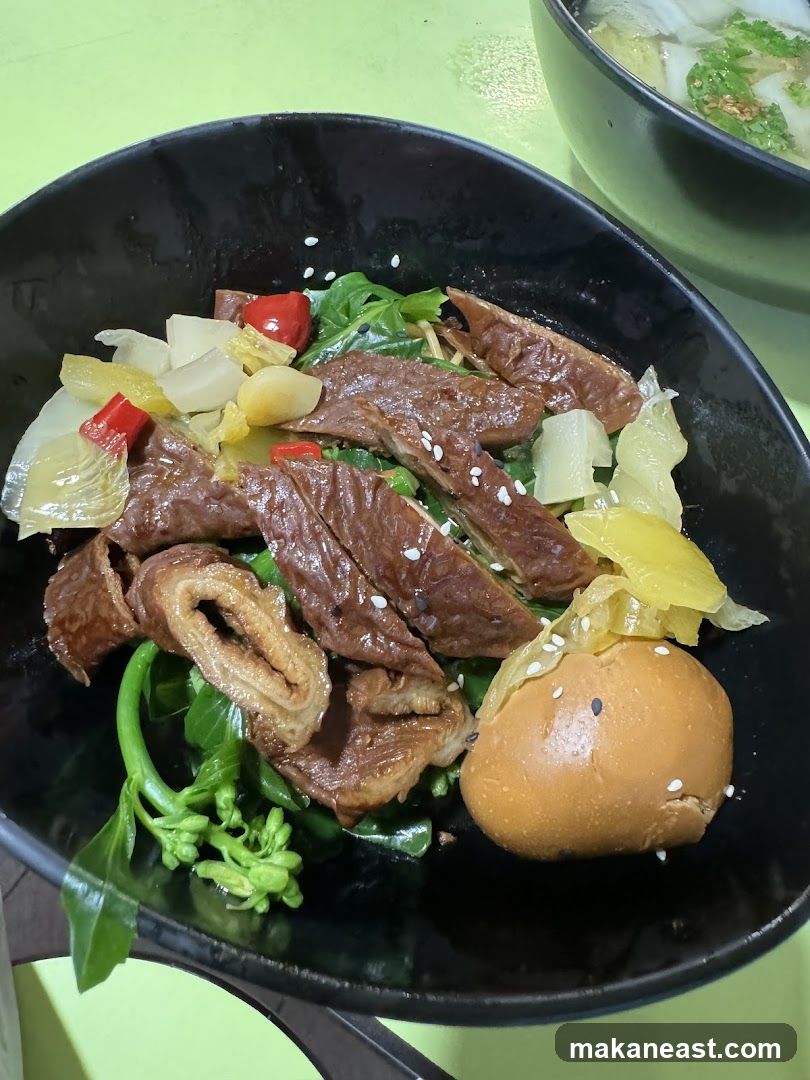 Braised Pork Intestines with Vegetables and Bun