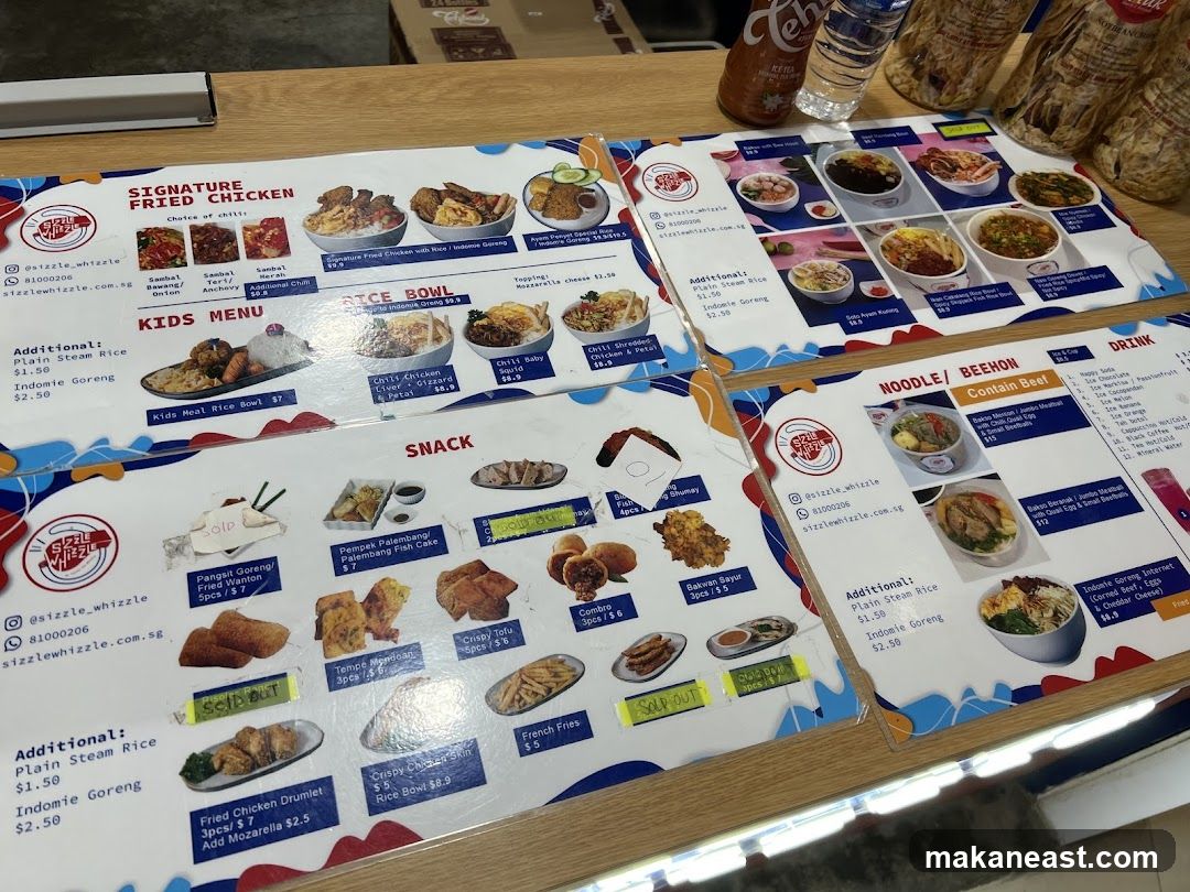 Sizzle Whizzle Menu