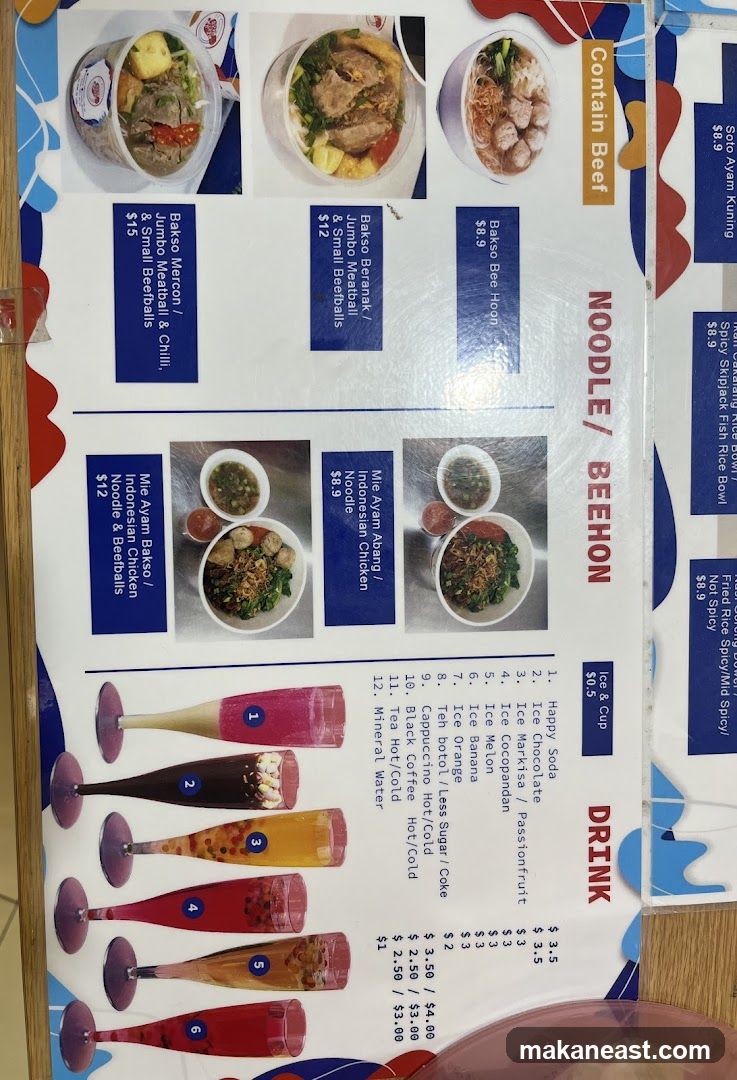 Noodle/Beehon & Drink Menu