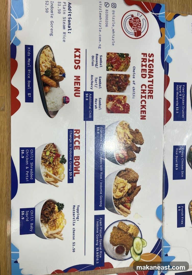 Sizzle Whizzle Menu