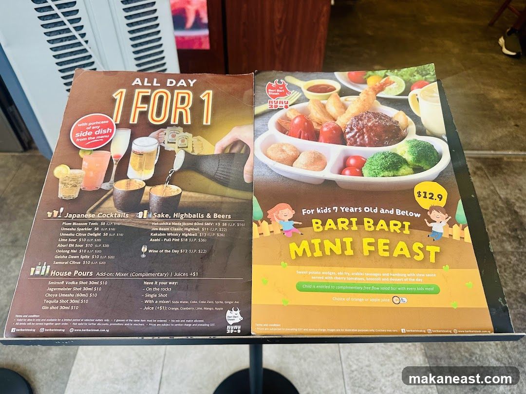 All Day 1 For 1 Menu
