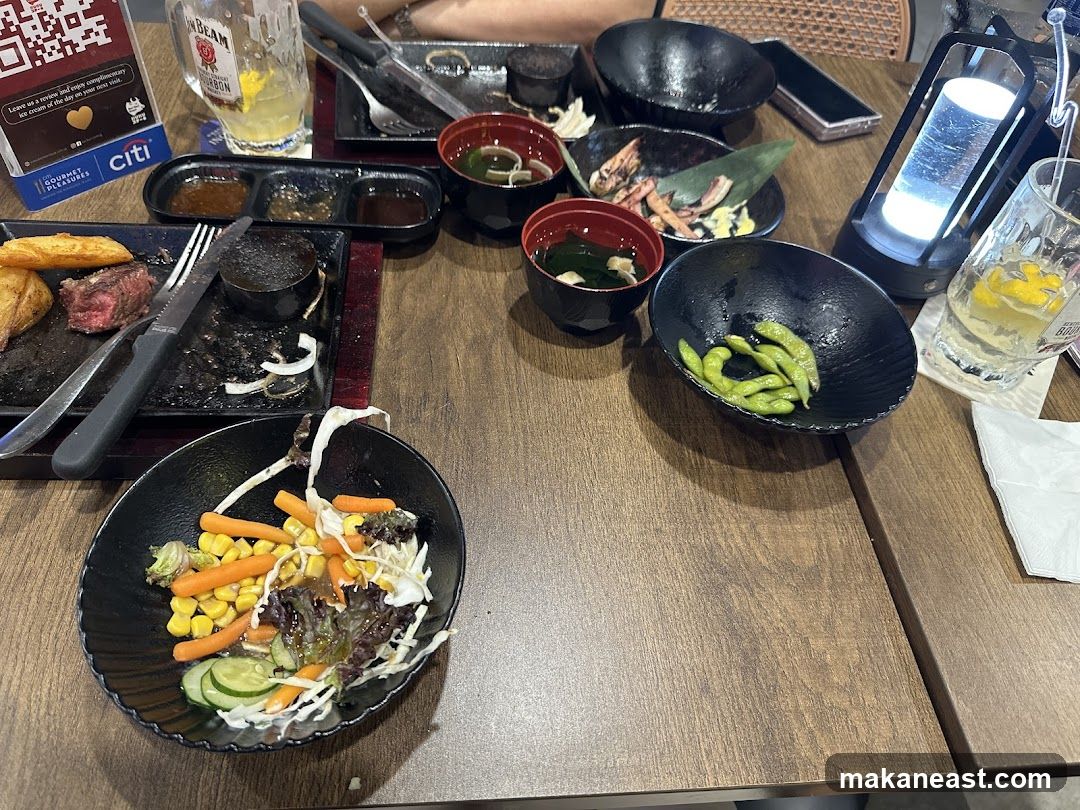 Table with leftover food and drinks