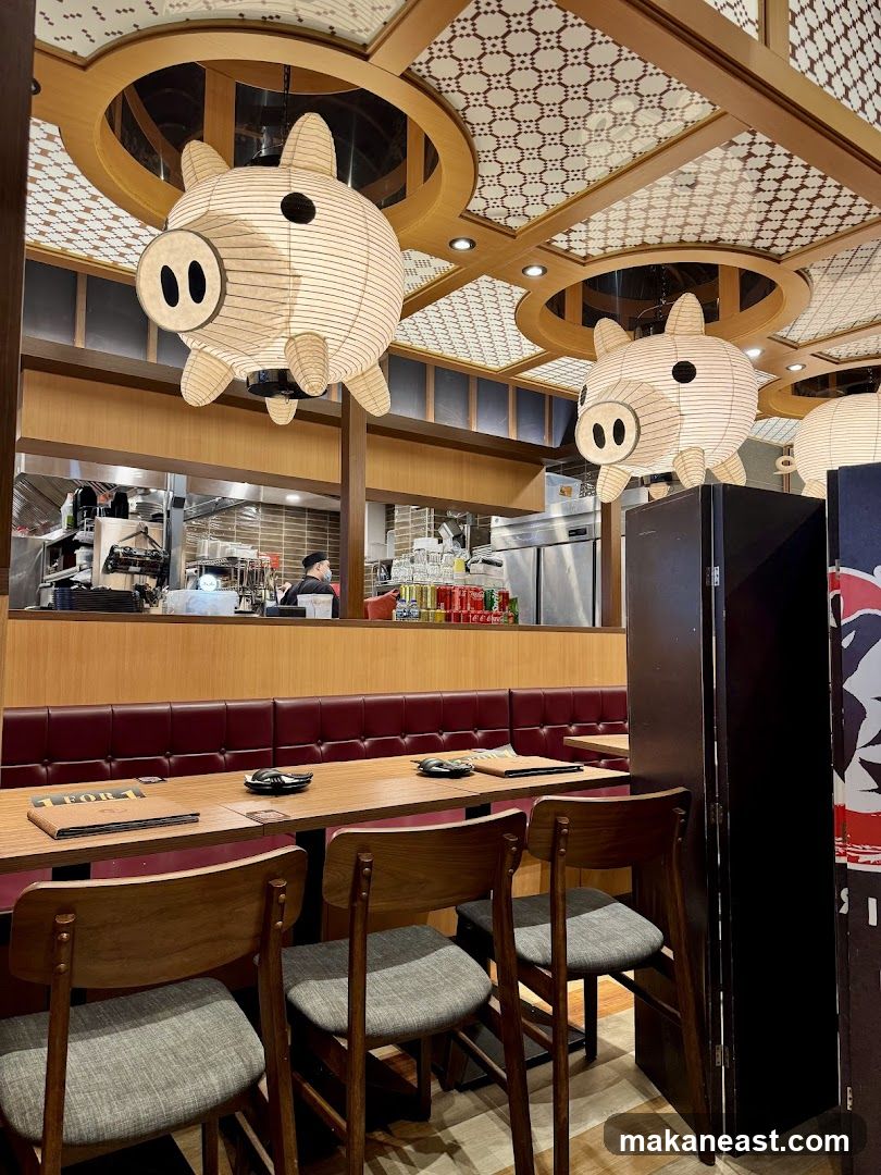 Restaurant Interior with Pig Lanterns