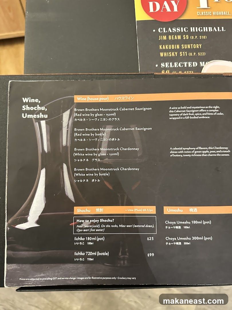 Wine, Shochu, Umeshu Menu
