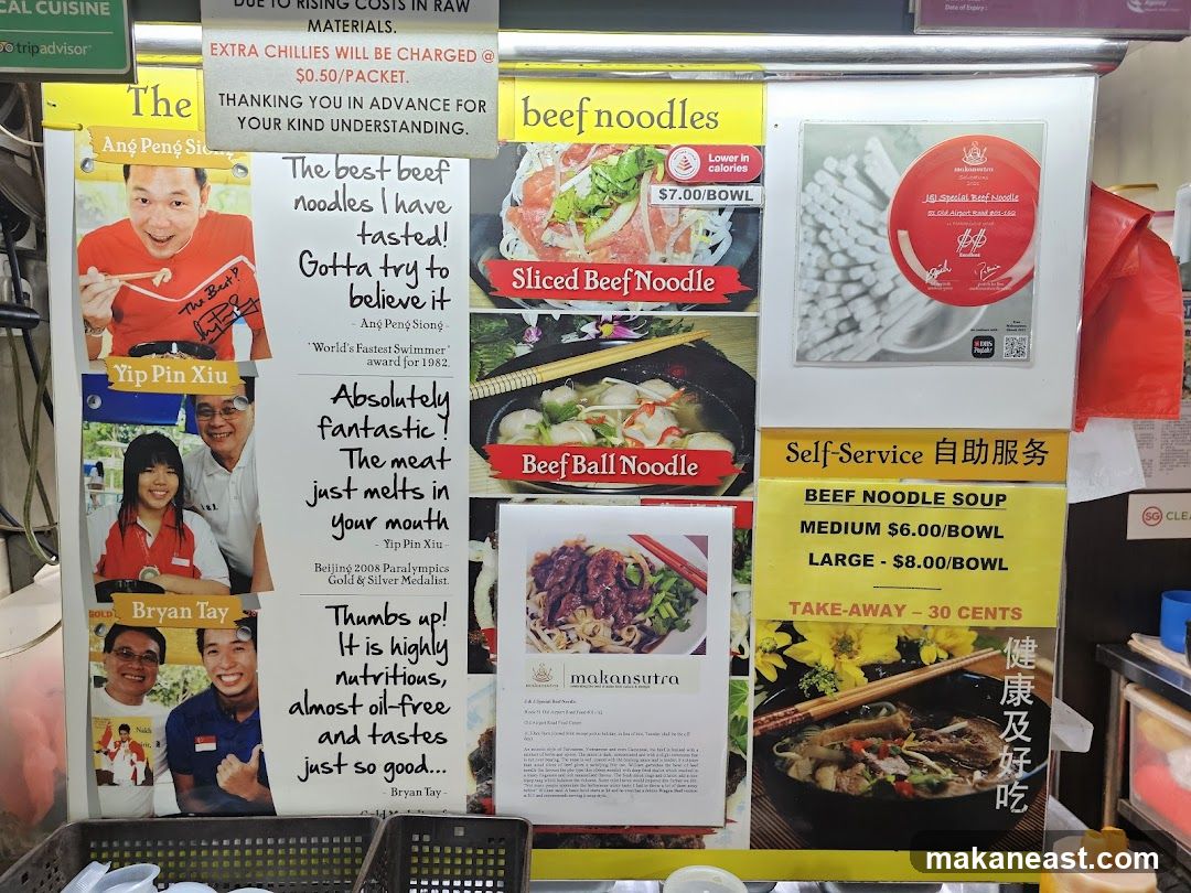 Beef Noodles Menu and Testimonials