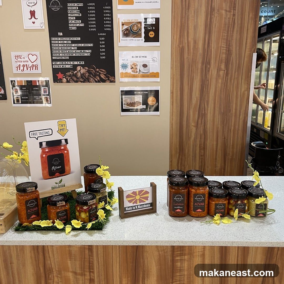Display of Ajvar Jars and Menu