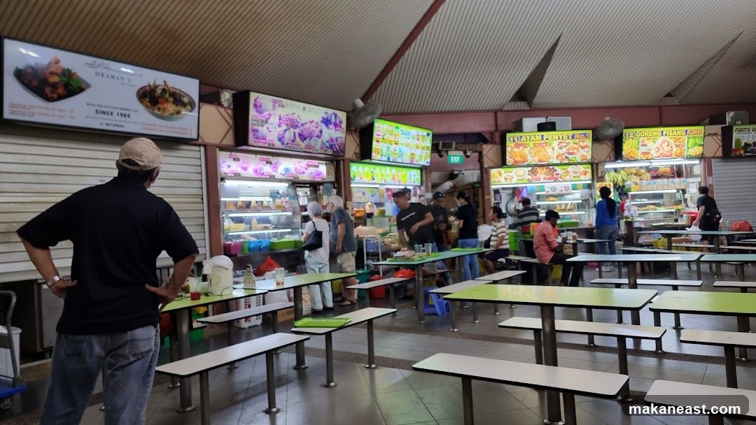Food court with various stalls and seating