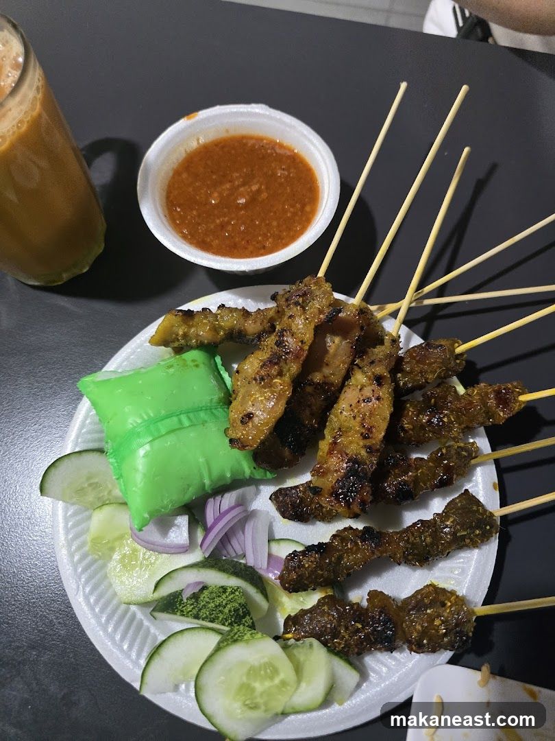 Satay Platter with Peanut Sauce and Drink
