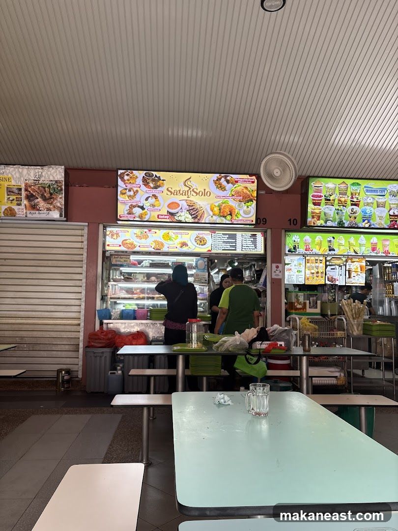 Food stalls with menus and seating