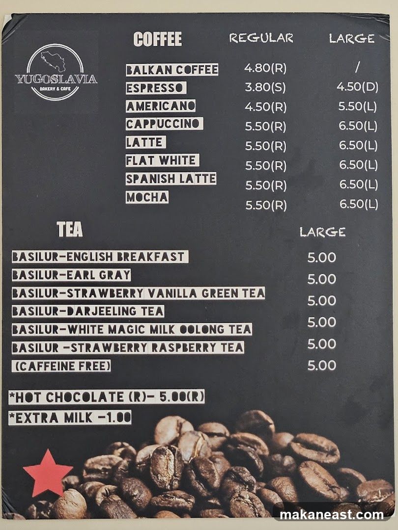 YUGOSLAVIA BAKERY & CAFE Menu