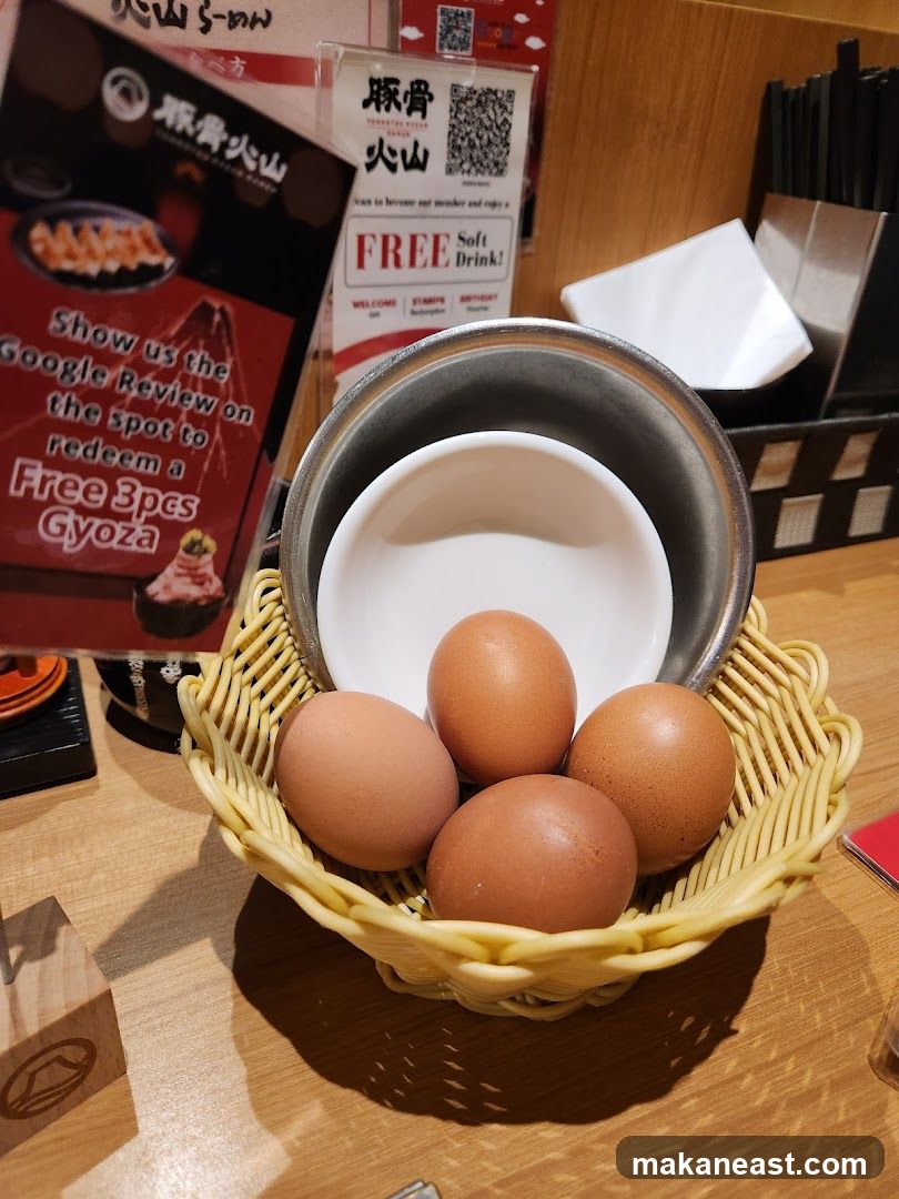 Restaurant Table Setting with Eggs and Promotion