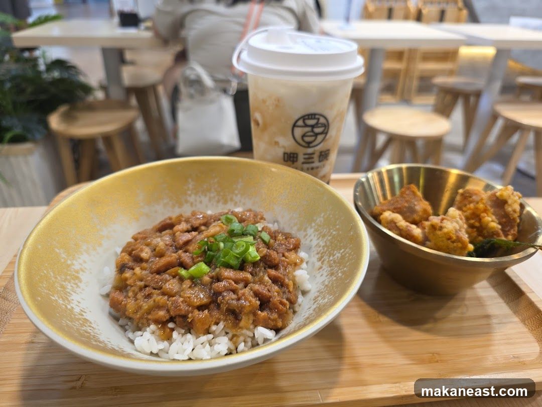 Braised Pork Rice with Fried Chicken and Drink