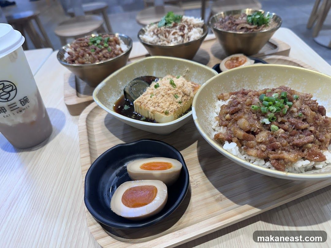 Bowls of food and a drink