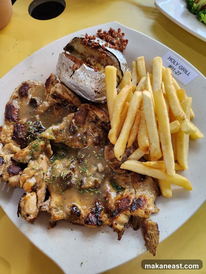 Grilled Chicken with Fries and Baked Potato