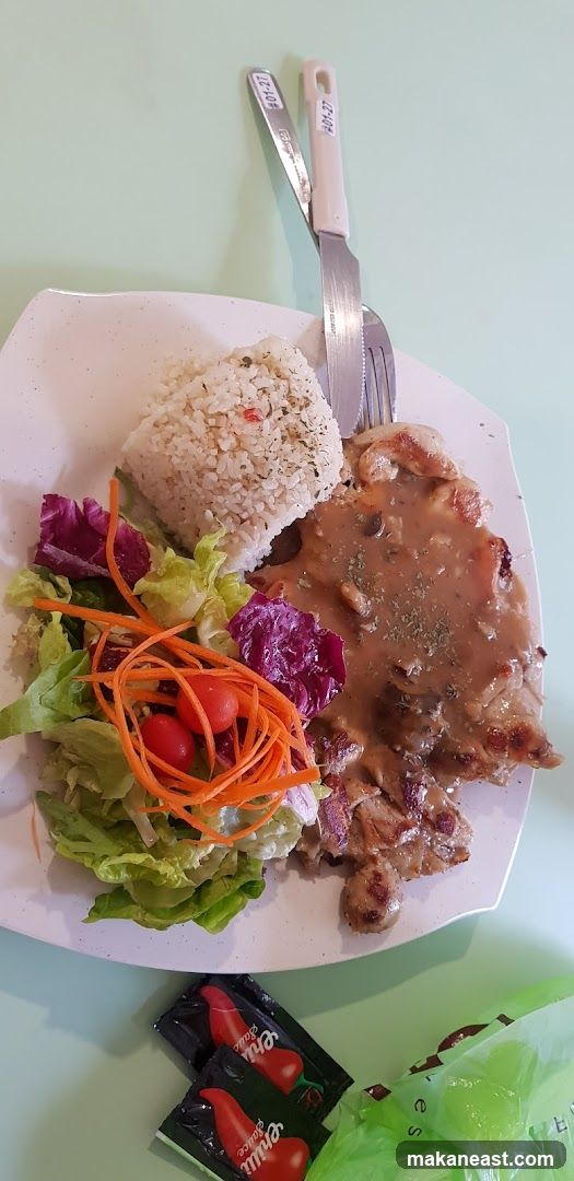 Chicken steak with rice and salad