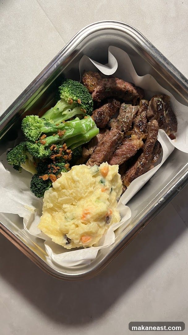 Steak, Broccoli, and Potato Salad