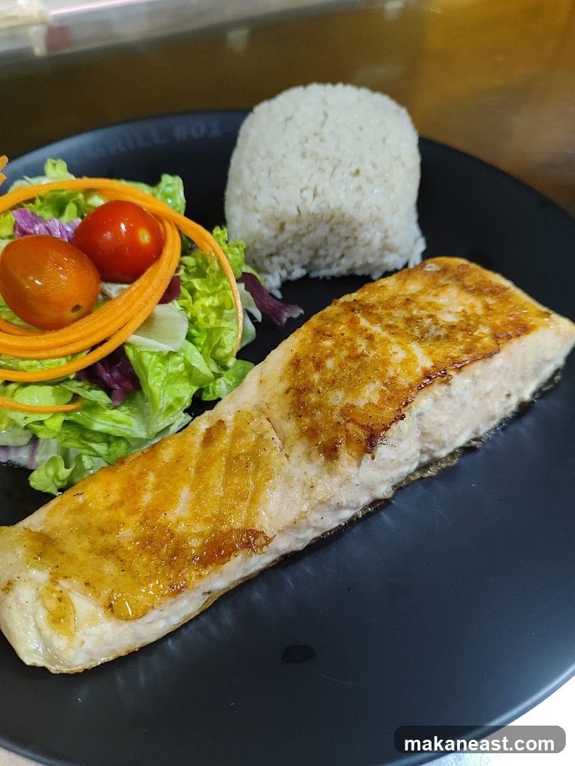 Grilled Salmon with Rice and Salad