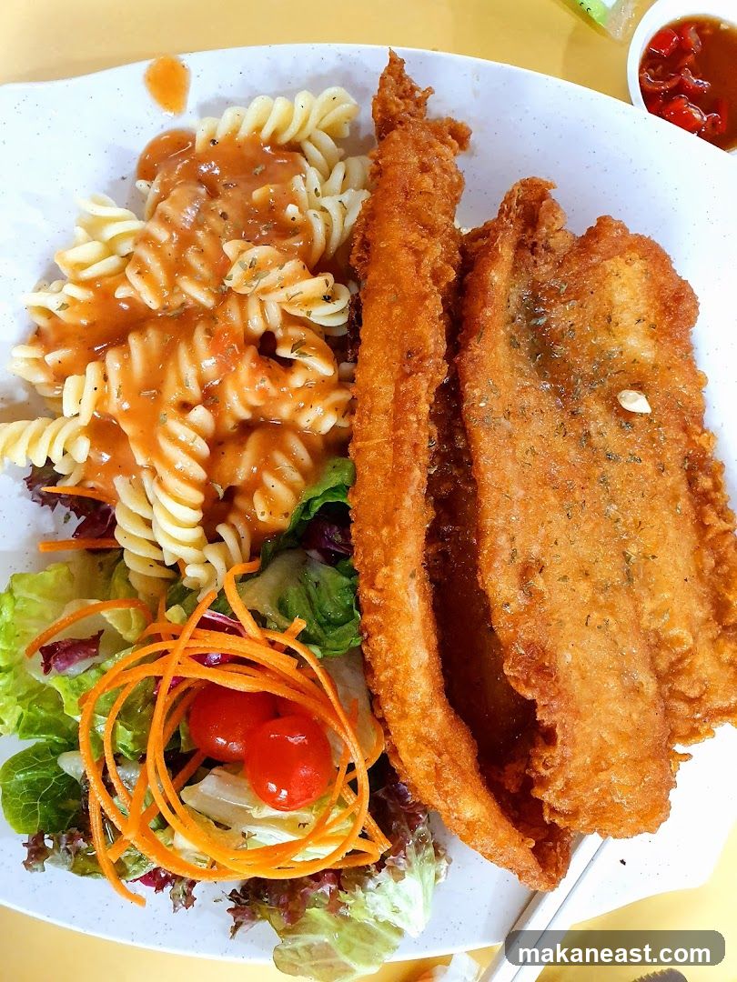 Fish and Chips with Pasta Salad