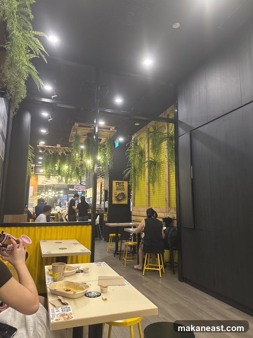 Restaurant Interior with Hanging Plants