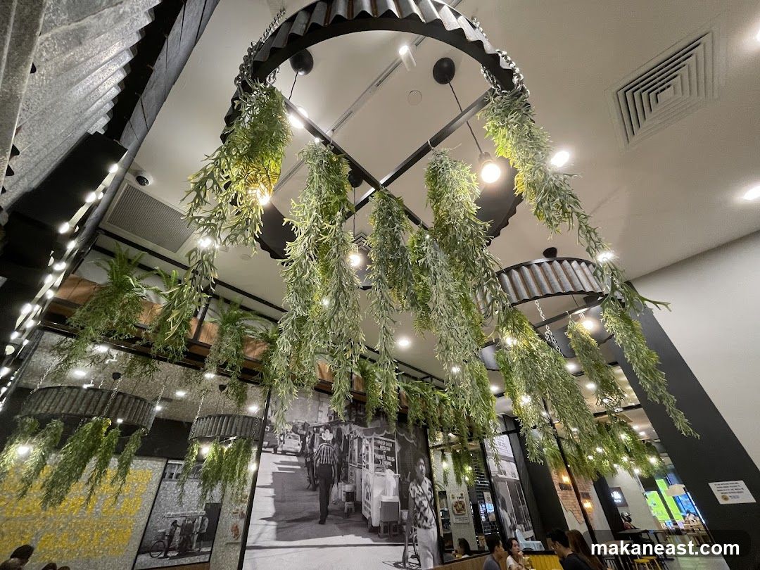 Restaurant Interior with Hanging Plants