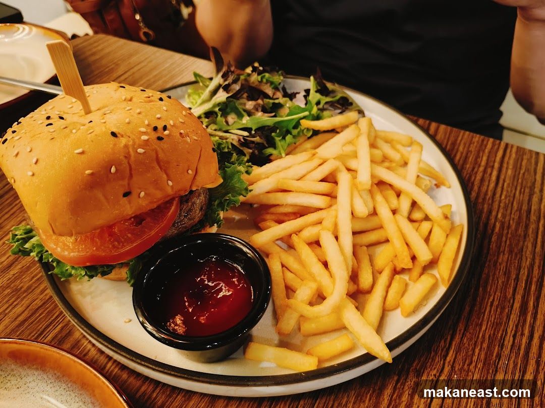 Burger, Fries, and Salad