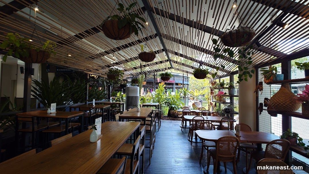 Restaurant Interior with Hanging Plants