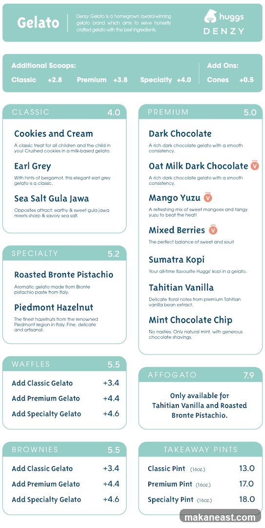 Denzy Gelato Menu