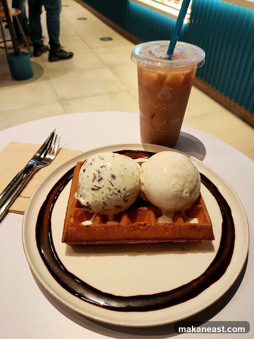 Waffle with Ice Cream and Drink