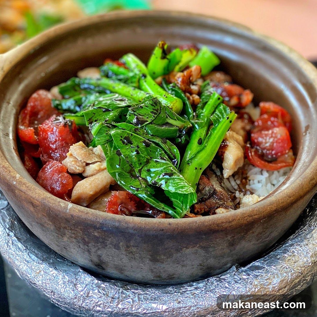 Claypot Rice with Chinese Sausage and Greens