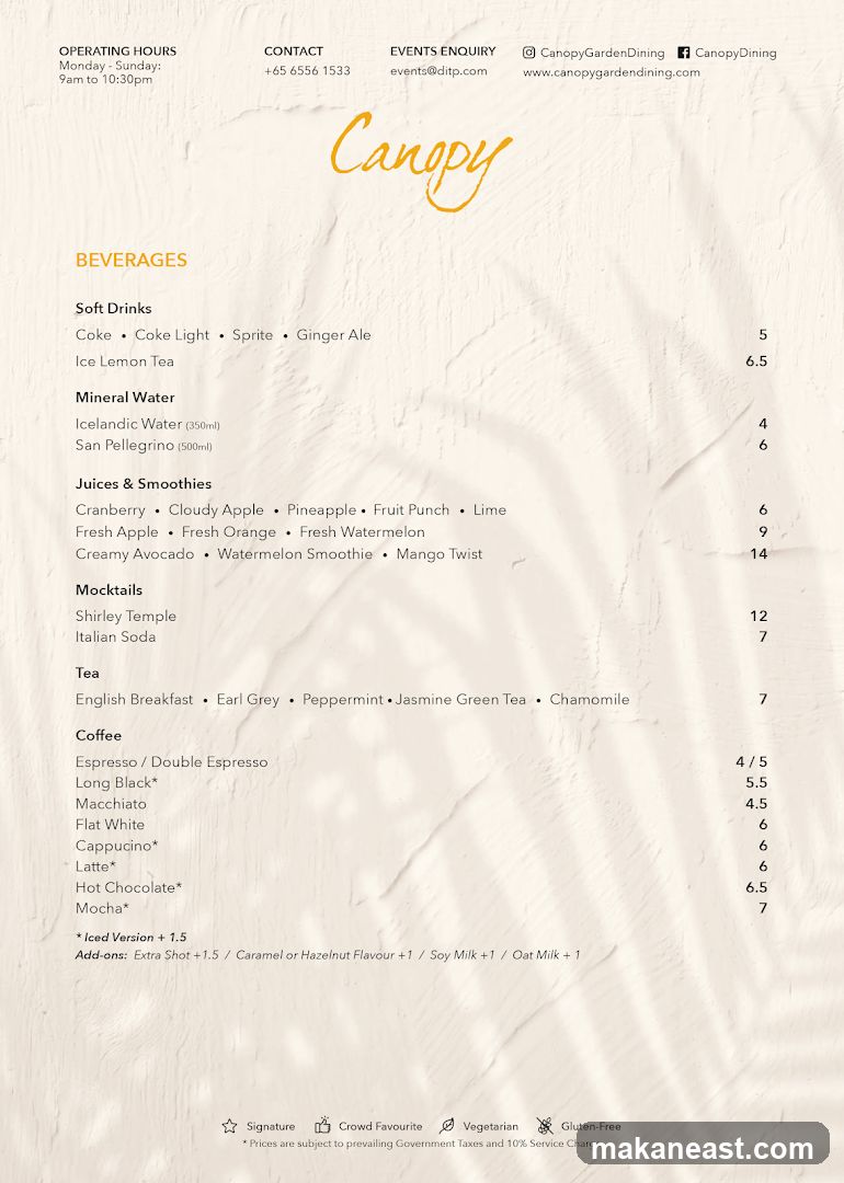 Canopy Beverages Menu