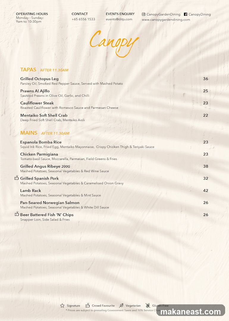 Canopy Garden Dining Menu