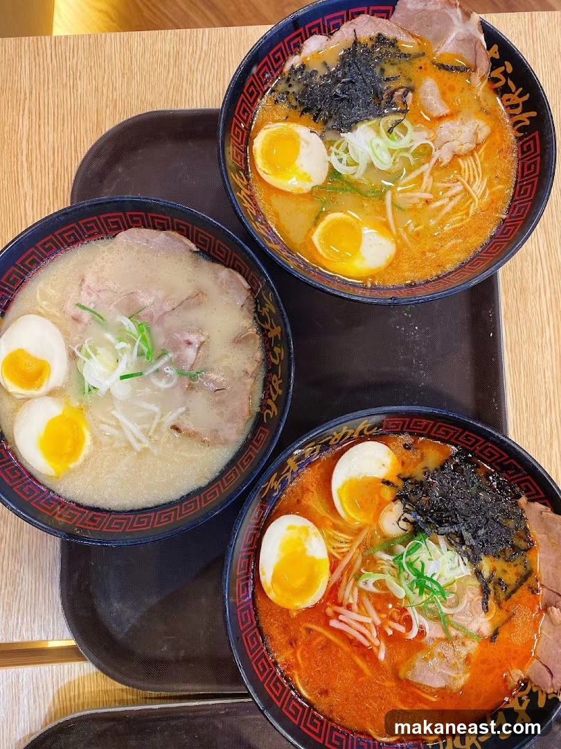 Three bowls of ramen