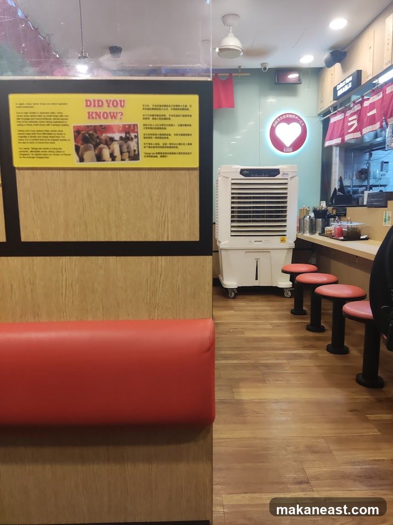 Restaurant Interior with Seating and Information Display