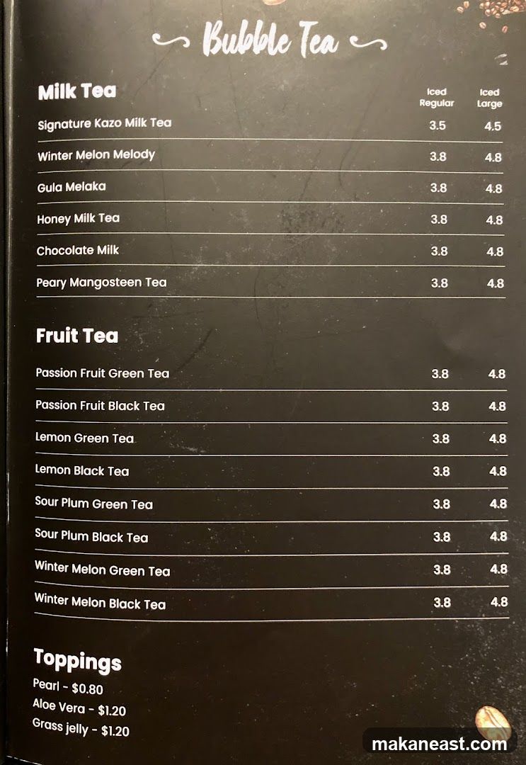 Bubble Tea Menu